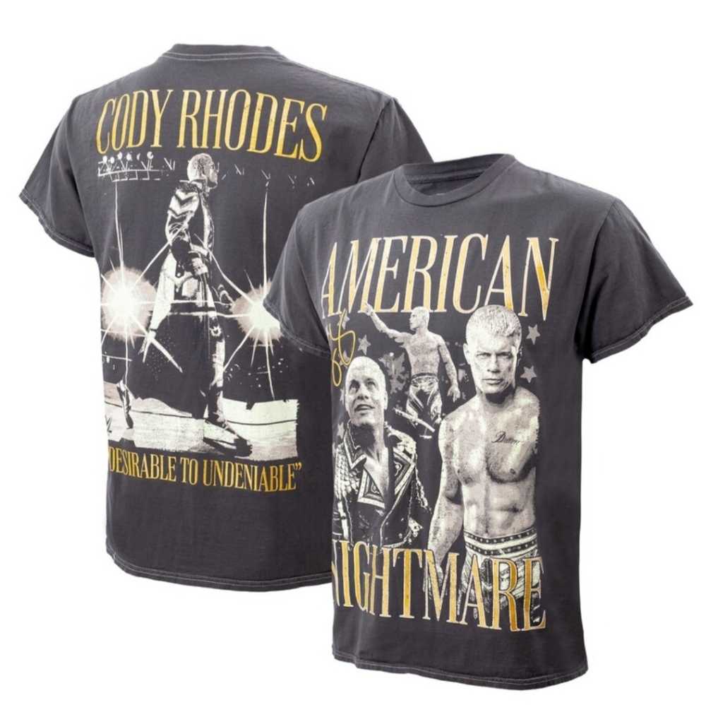 Ripple Junction Charcoal Cody Rhodes American Nightmare Gold Ink T-Shirt